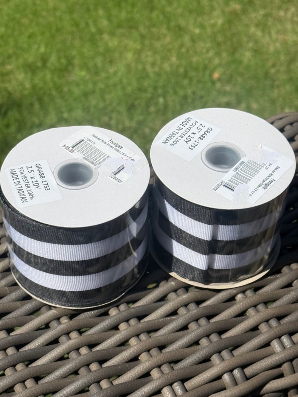 Black and White Striped Ribbon - 2 Spools - NWT